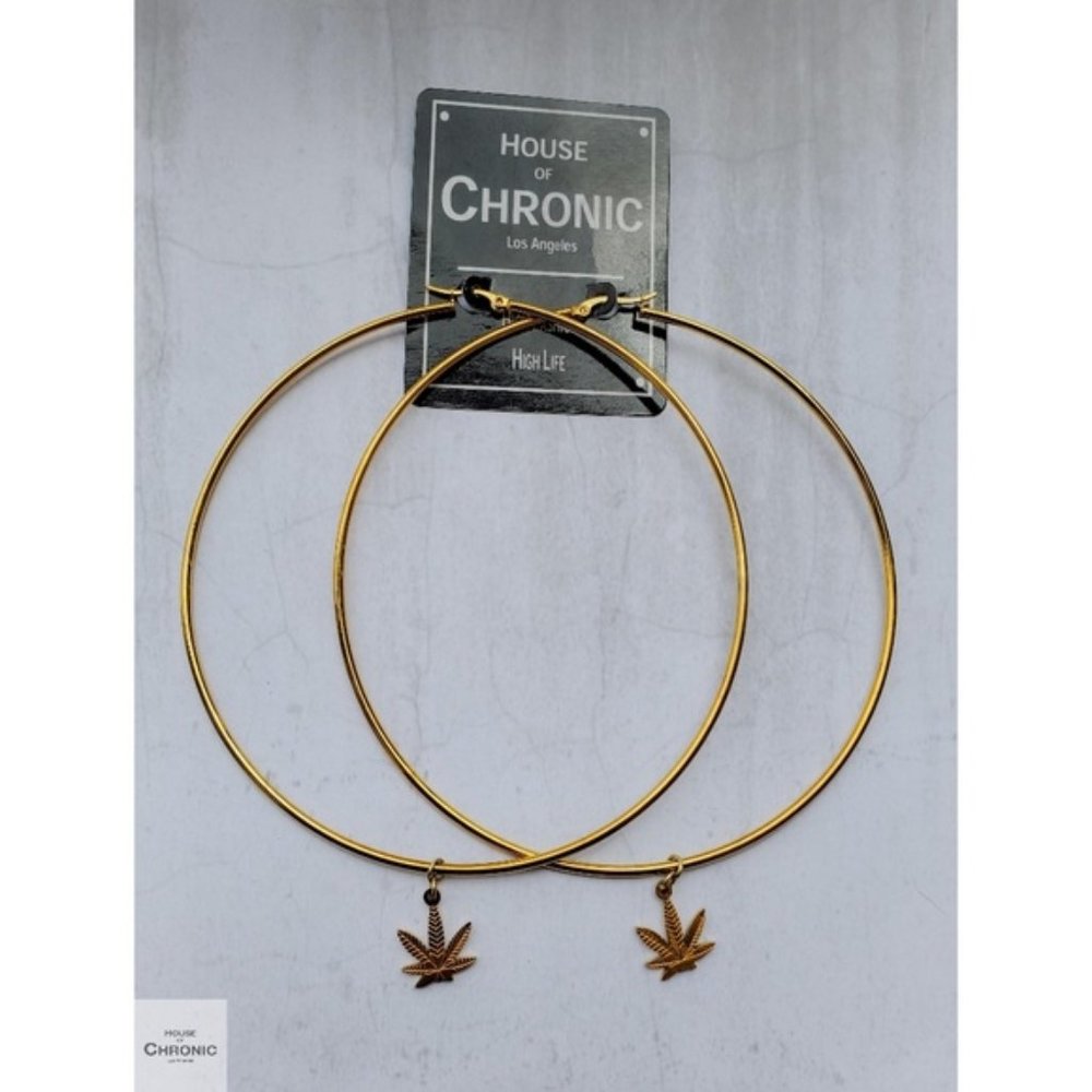 Extra Dope Queen XL Gold Cannabis Weed Hoops